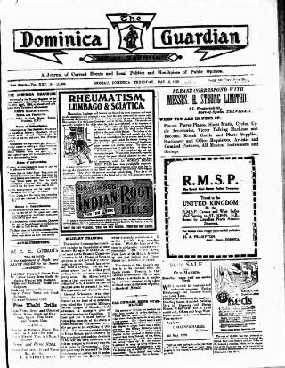 cover page of Dominica Guardian published on May 13, 1920